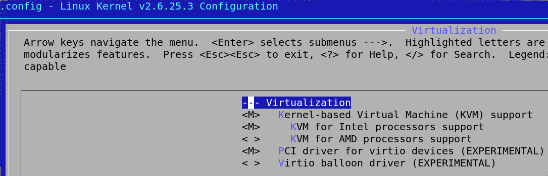 Liste des options de virtualisation KVM du noyau Linux