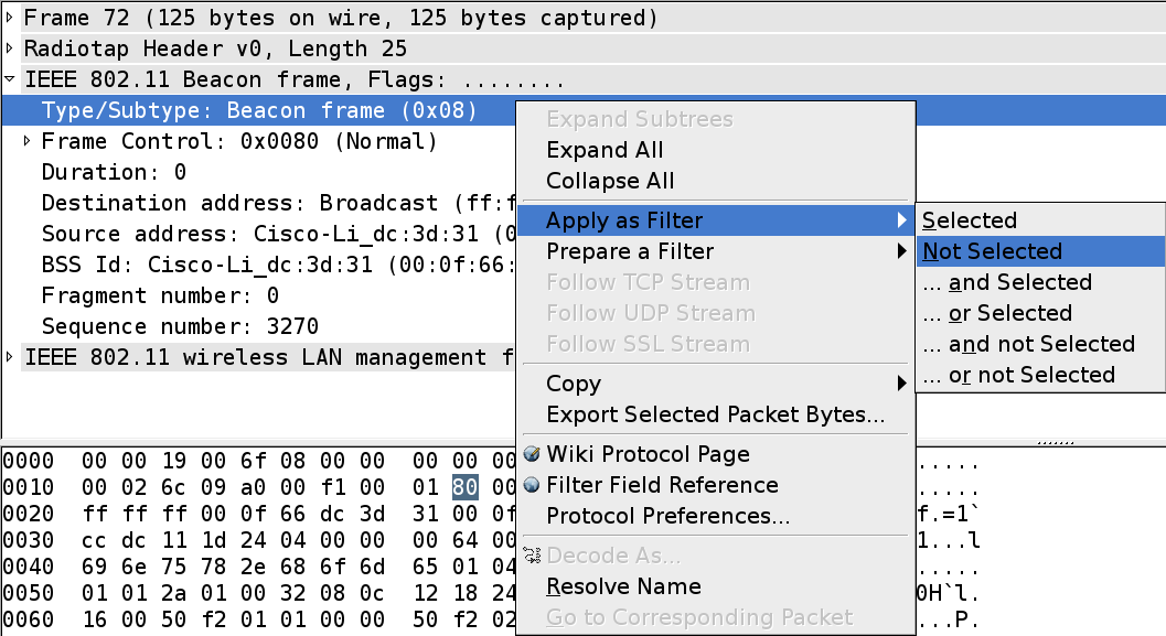 Filtrage des trames de type Beacon