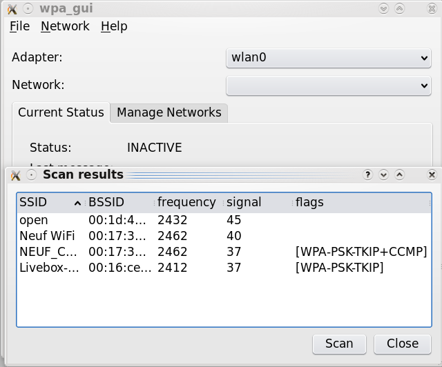 Copie d'écran scan wpa_gui